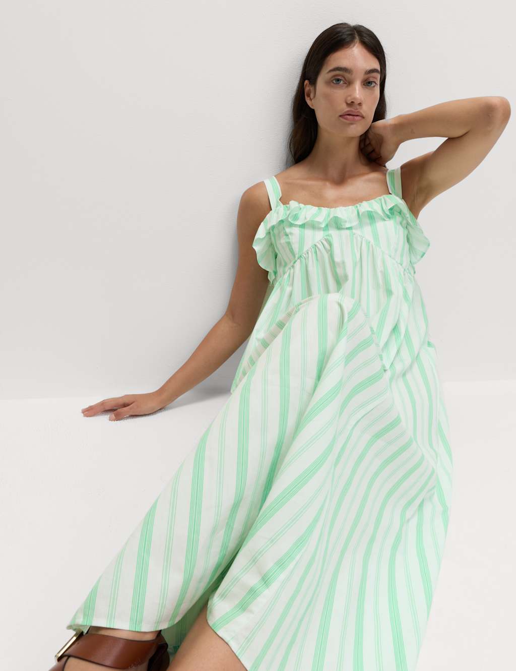 M&S Pure Cotton Striped Midaxi Cami Dress Multi