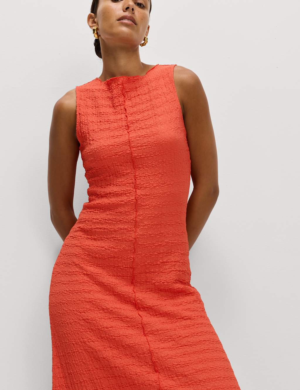 M&S Jersey Textured Midi Column Dress Bright Orange