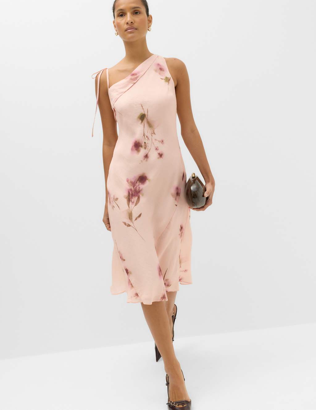 M&S Women's Floral Ruffle Strappy Asymmetric Cami Dress - 8 - Pink Mix