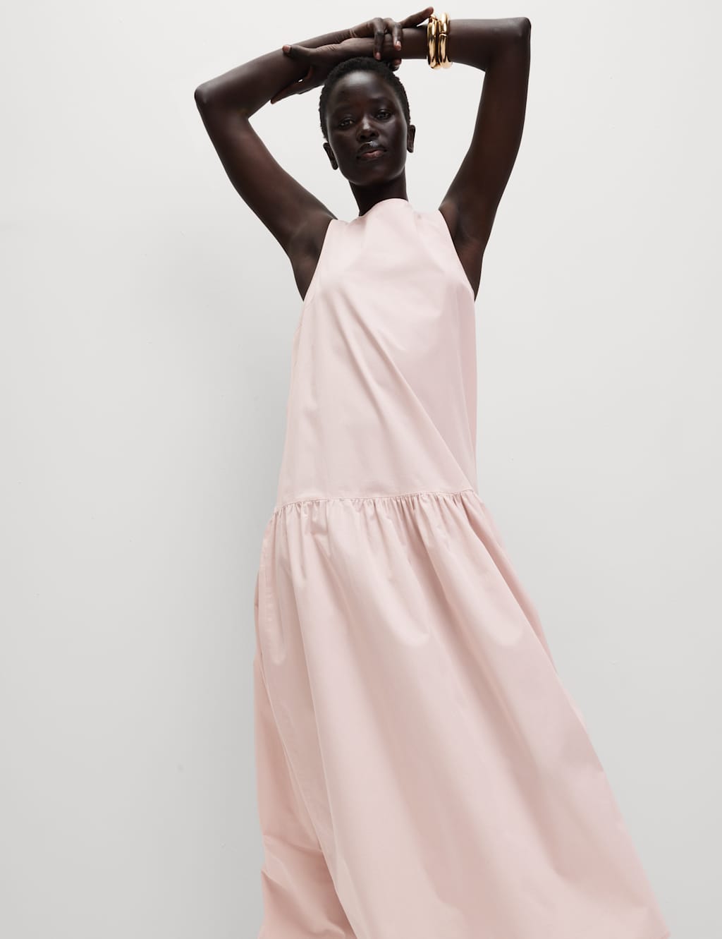 Pure Cotton Midaxi Drop Waist Tiered Dress
