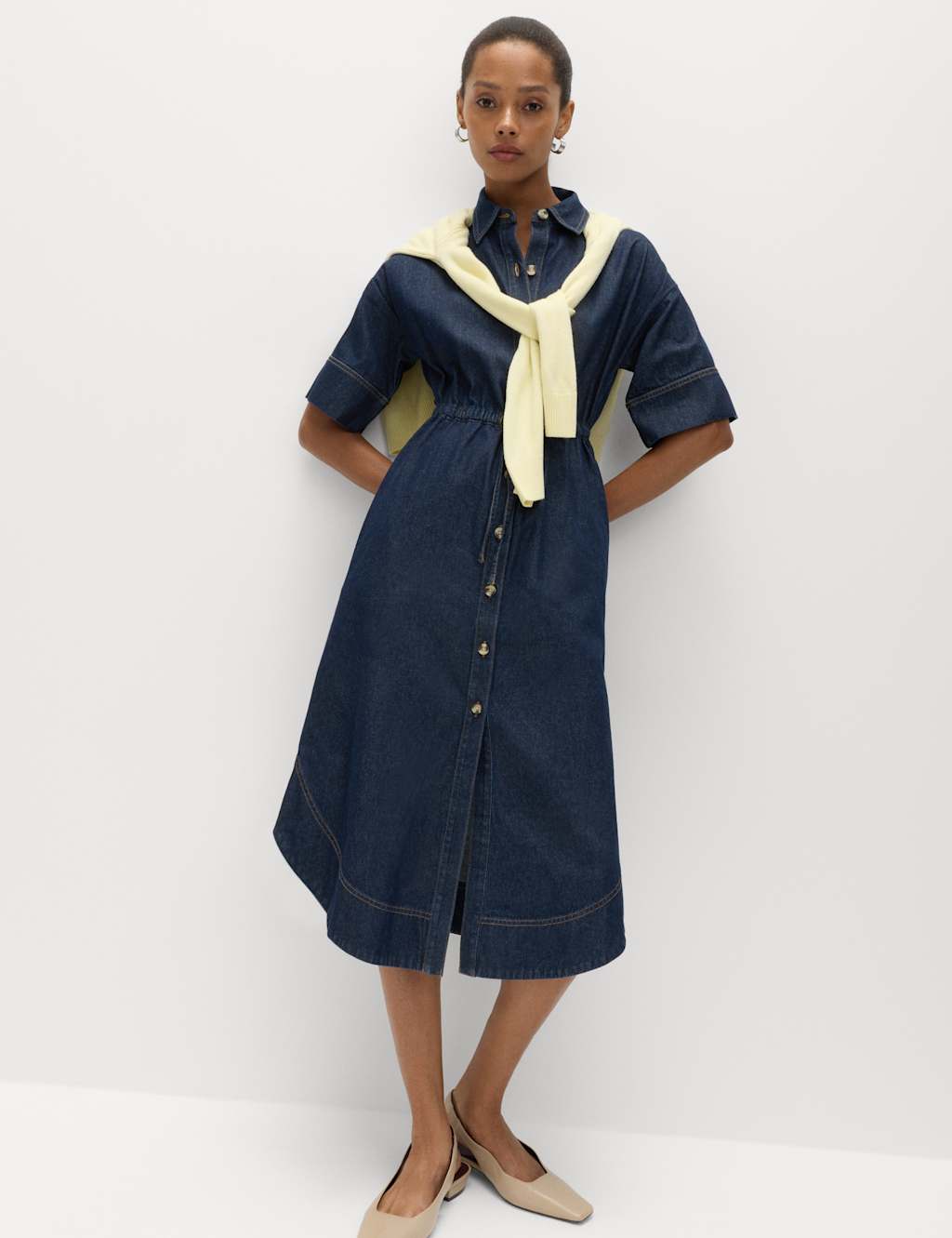 M&S Pure Cotton Denim Midi Shirt Dress