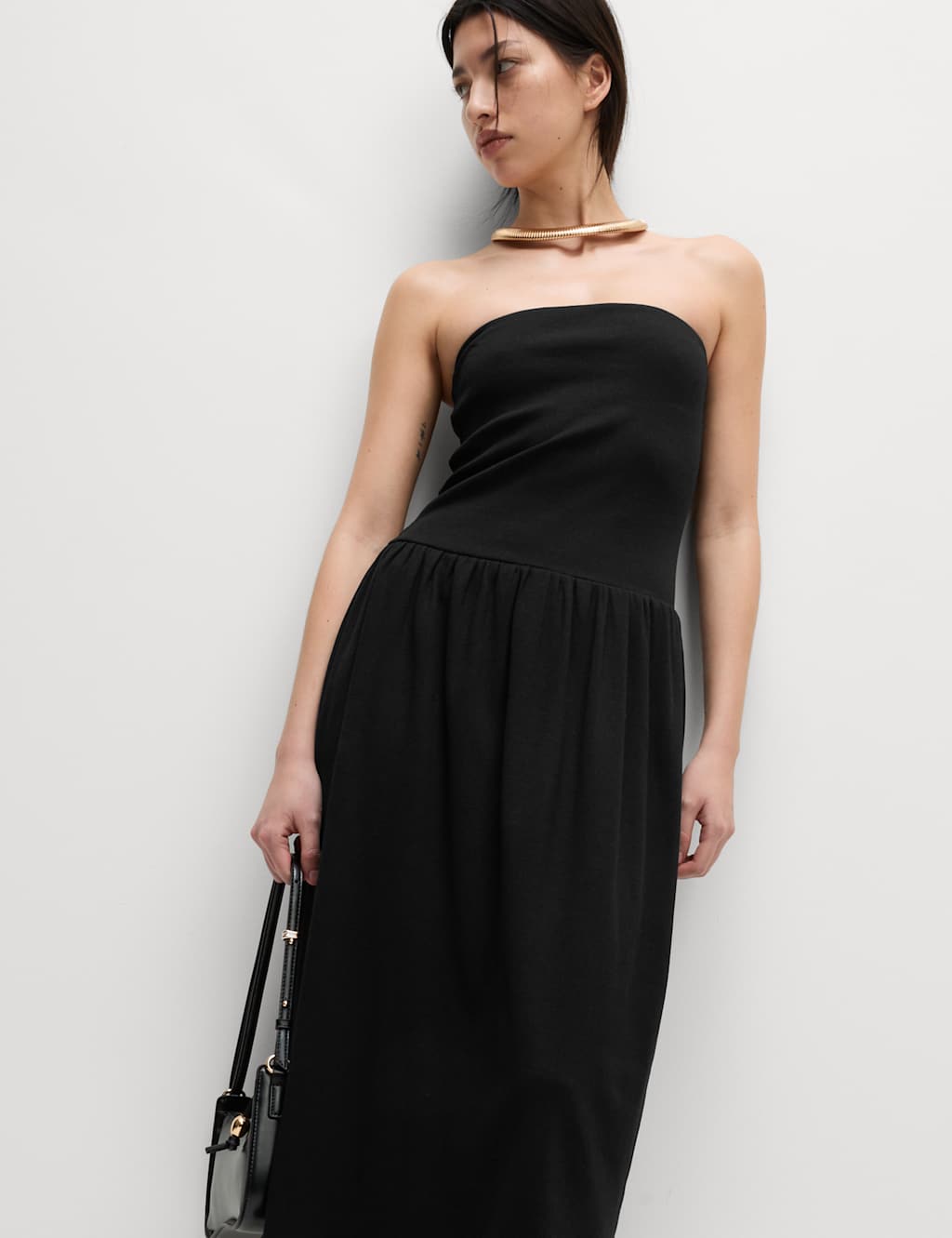 Cotton Rich Bandeau Midi Drop Waist Dress