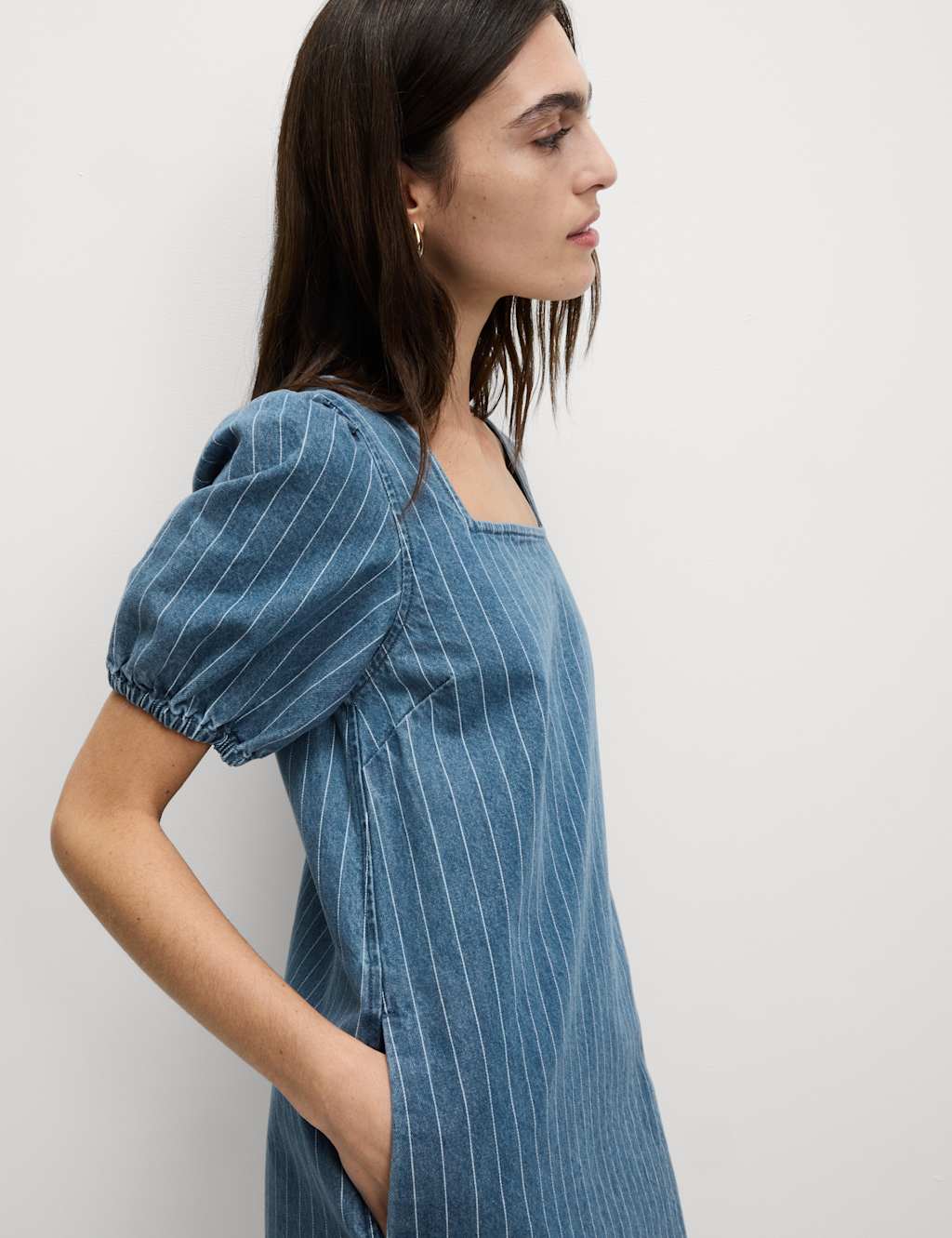 Pure Cotton Denim Striped Mini Shift Dress
