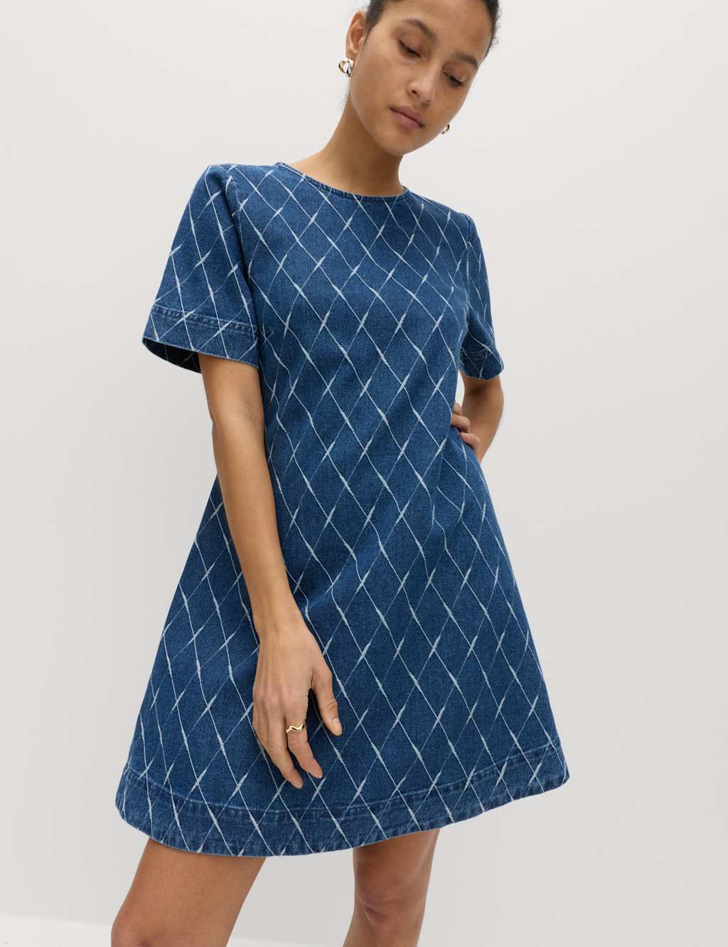 M&S Women's Denim Jacquard Mini T-Shirt Dress - 14