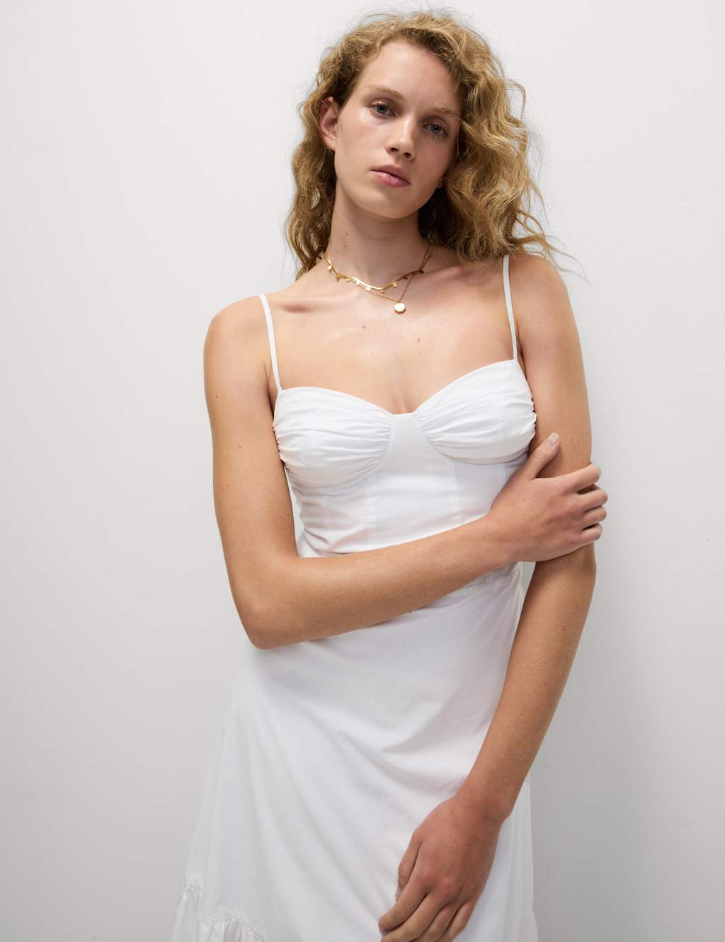 M&S Pure Cotton Midaxi Tiered Cami Dress Soft White