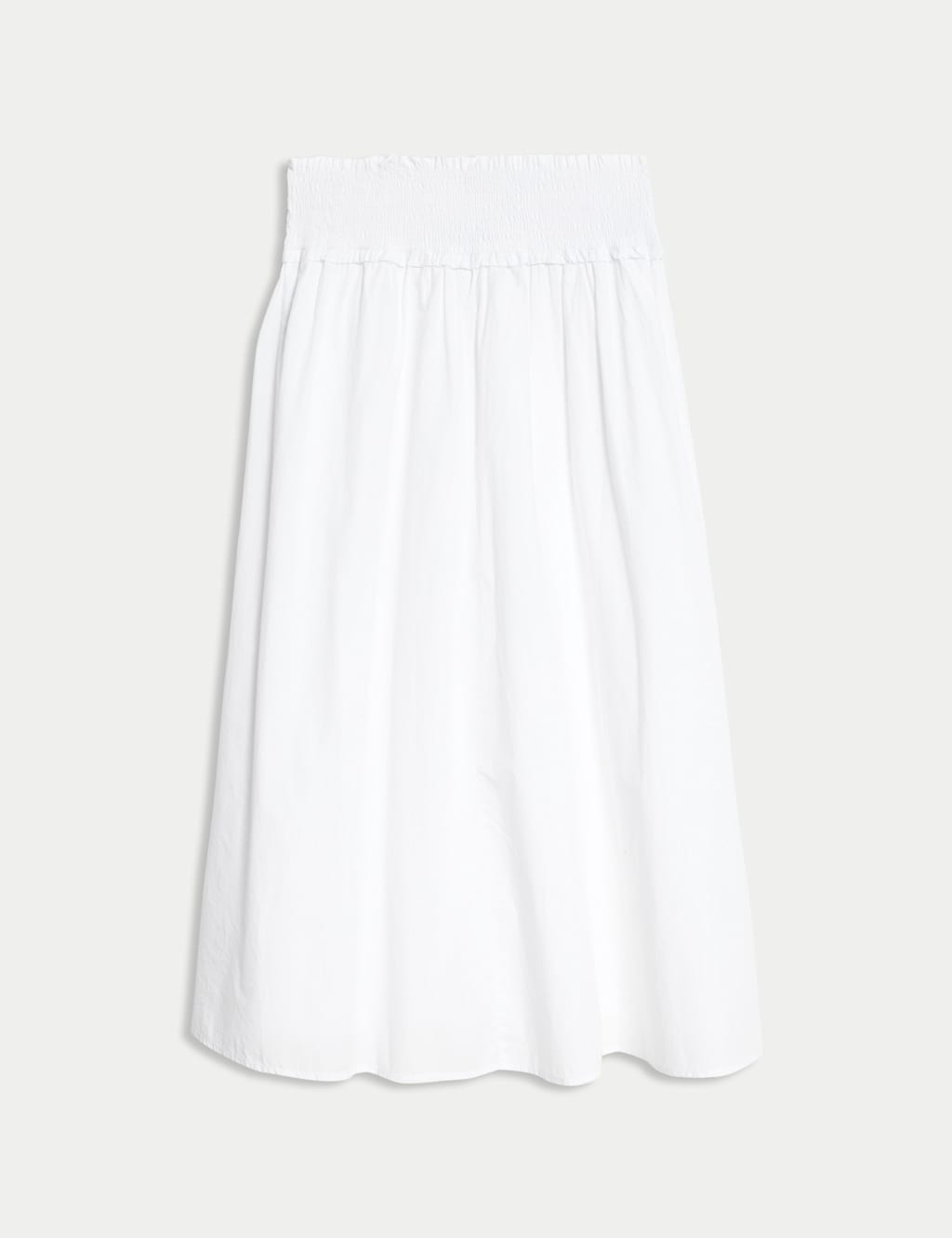 Pure Cotton Shirred Midi A-Line Skirt
