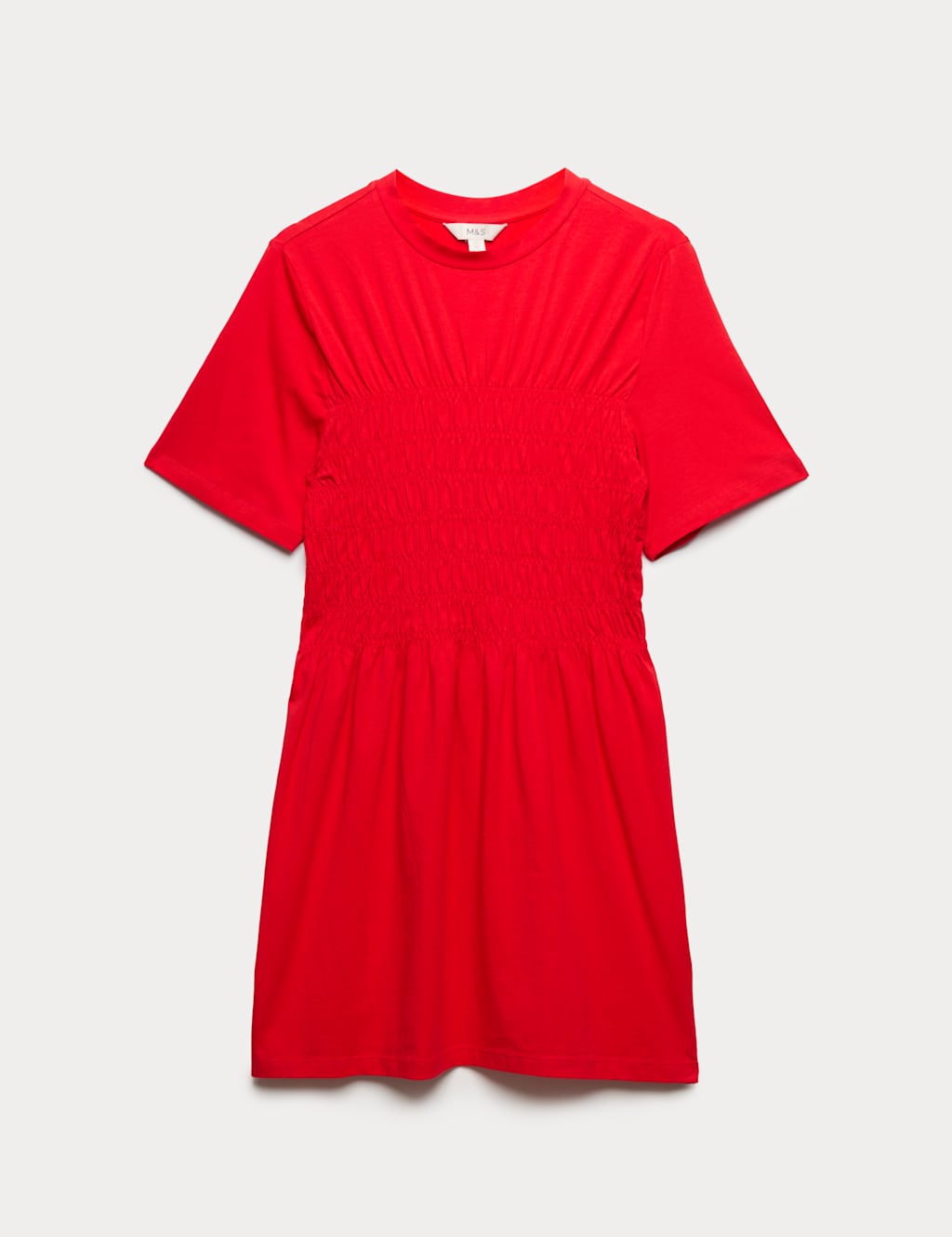 M&S Women's Cotton Rich Shirred Mini T-Shirt Dress - 12 - Chilli