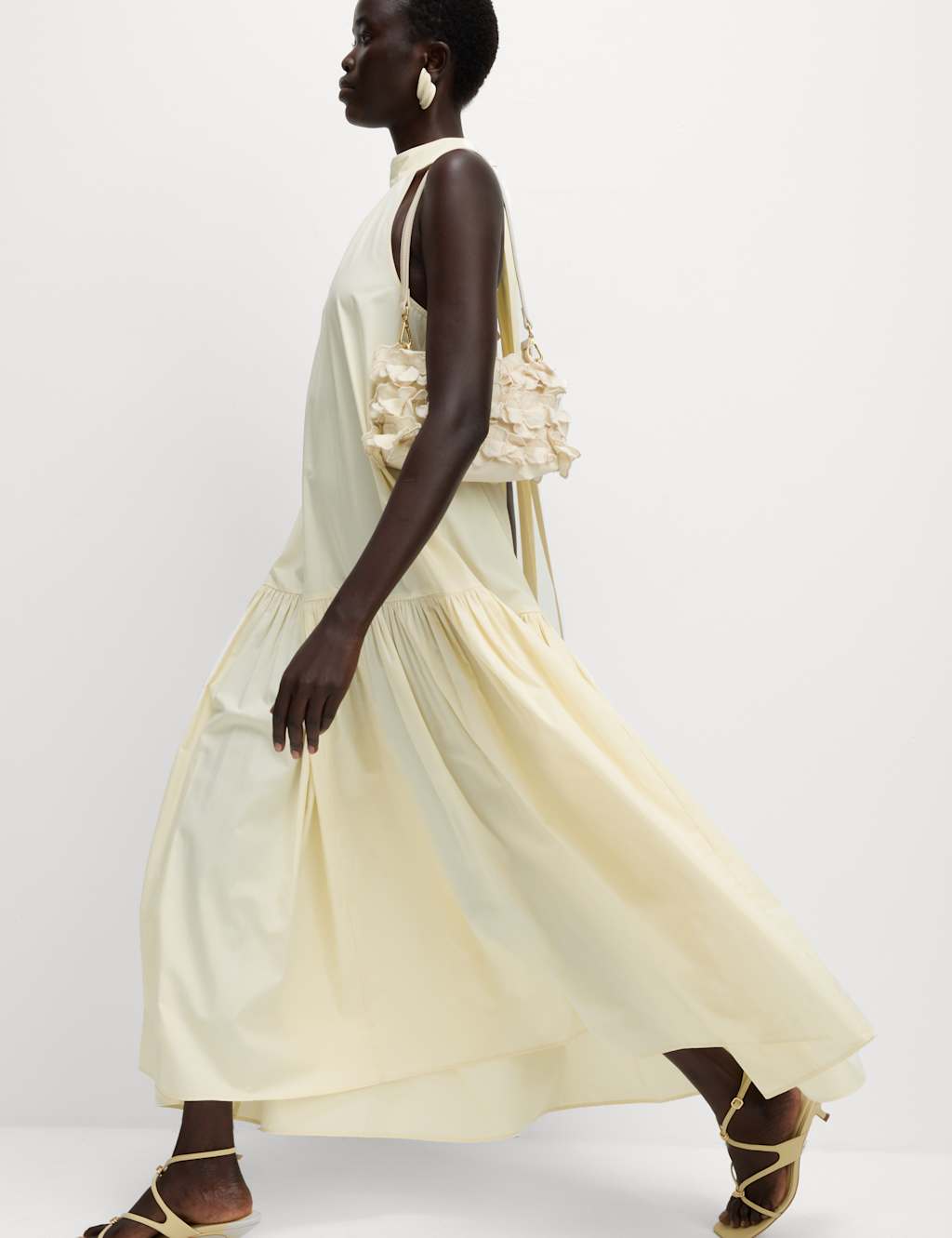 M&S Pure Cotton Midaxi Tiered Dress Buttercup