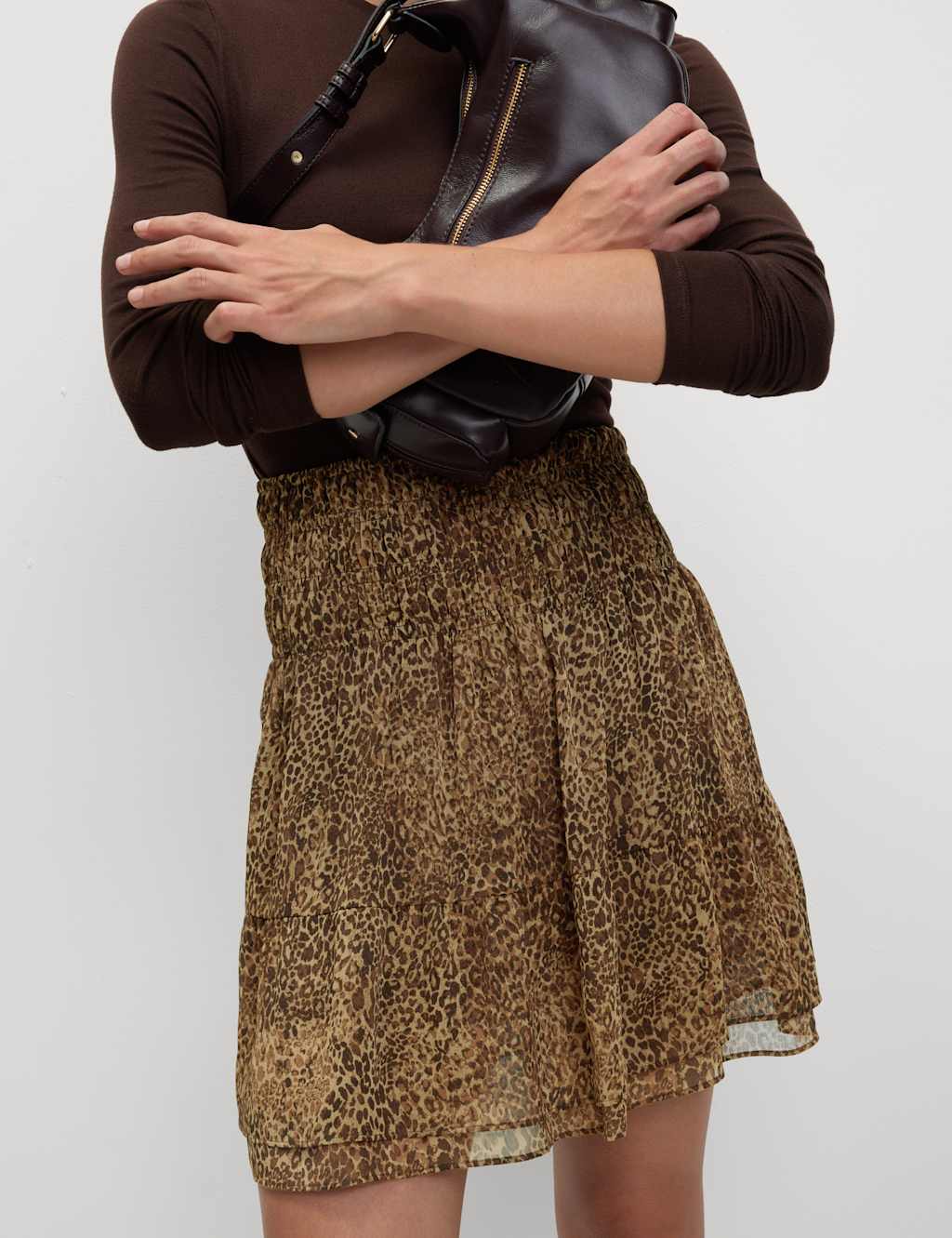 M&S Chiffon Animal Print Mini Skater Skirt Natural Mix