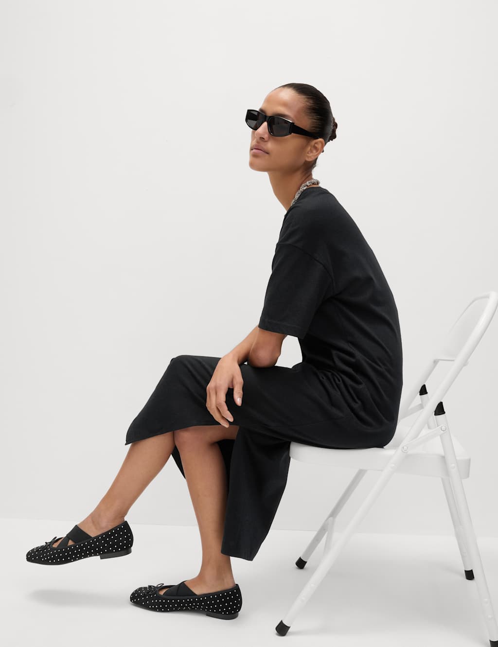 M&S Pure Cotton Midi Relaxed T-Shirt Dress Black