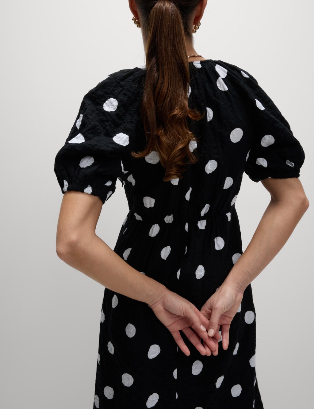 Cotton Rich Polka Dot Midi Waisted Dress