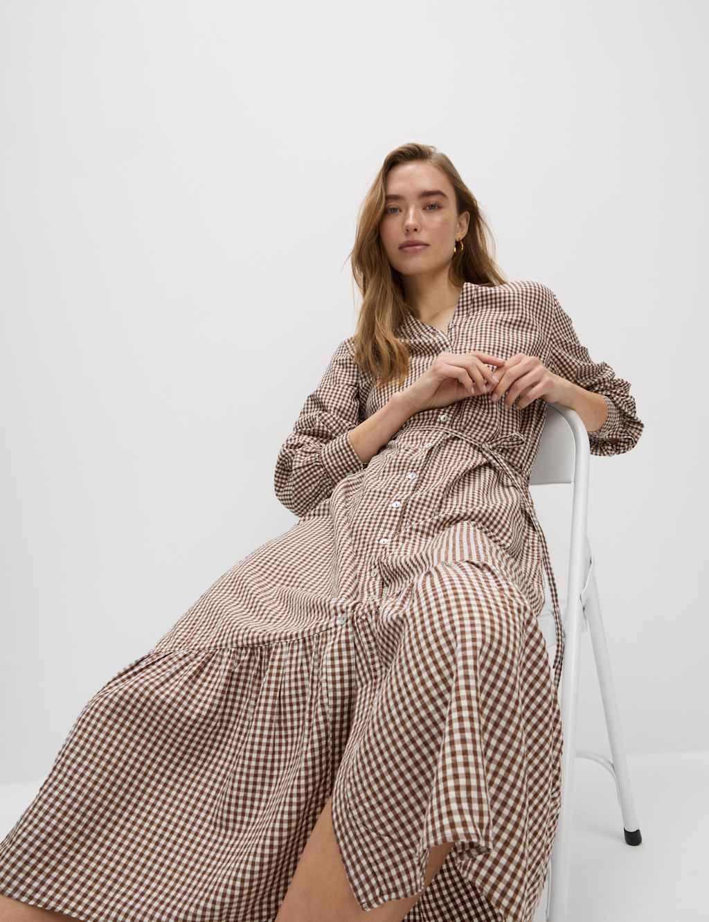 Modal Rich Checked Button Front Midi Dress