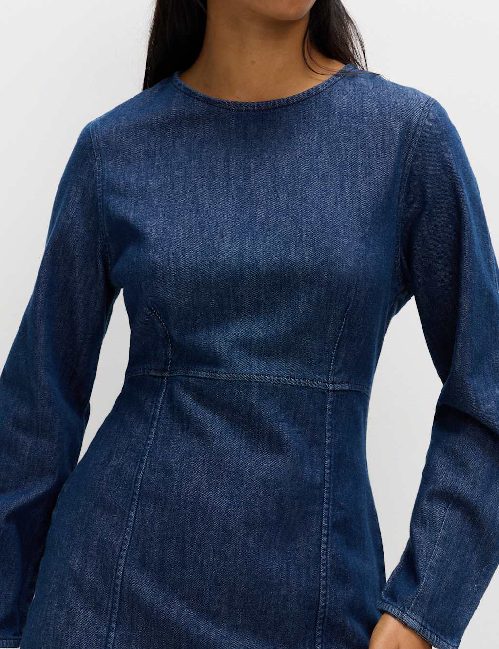 M&S Collection Women's Cotton Rich Denim Mini Shift Dress - 14REG - Indigo, Indigo