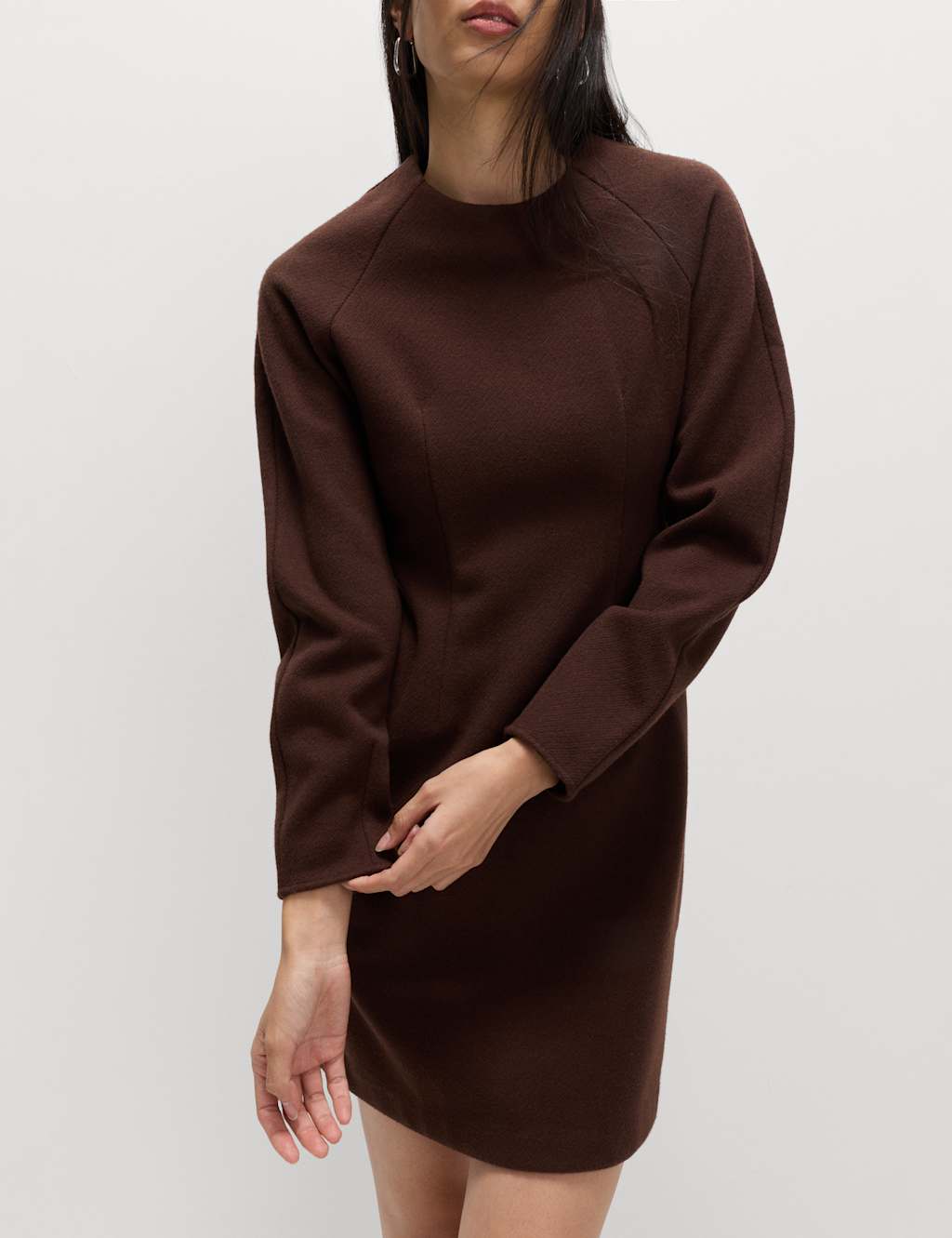 M&S Cotton Rich Cosy Mini Relaxed Smock Dress Dark Chocolate