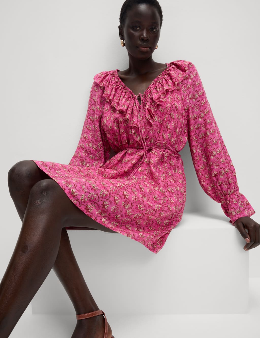 Floral V-Neck Mini Waisted Dress