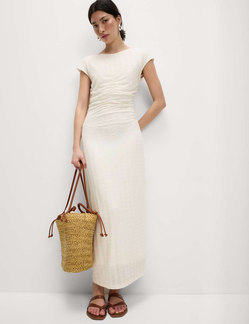 Jersey Lace Ruched Midi Column Dress