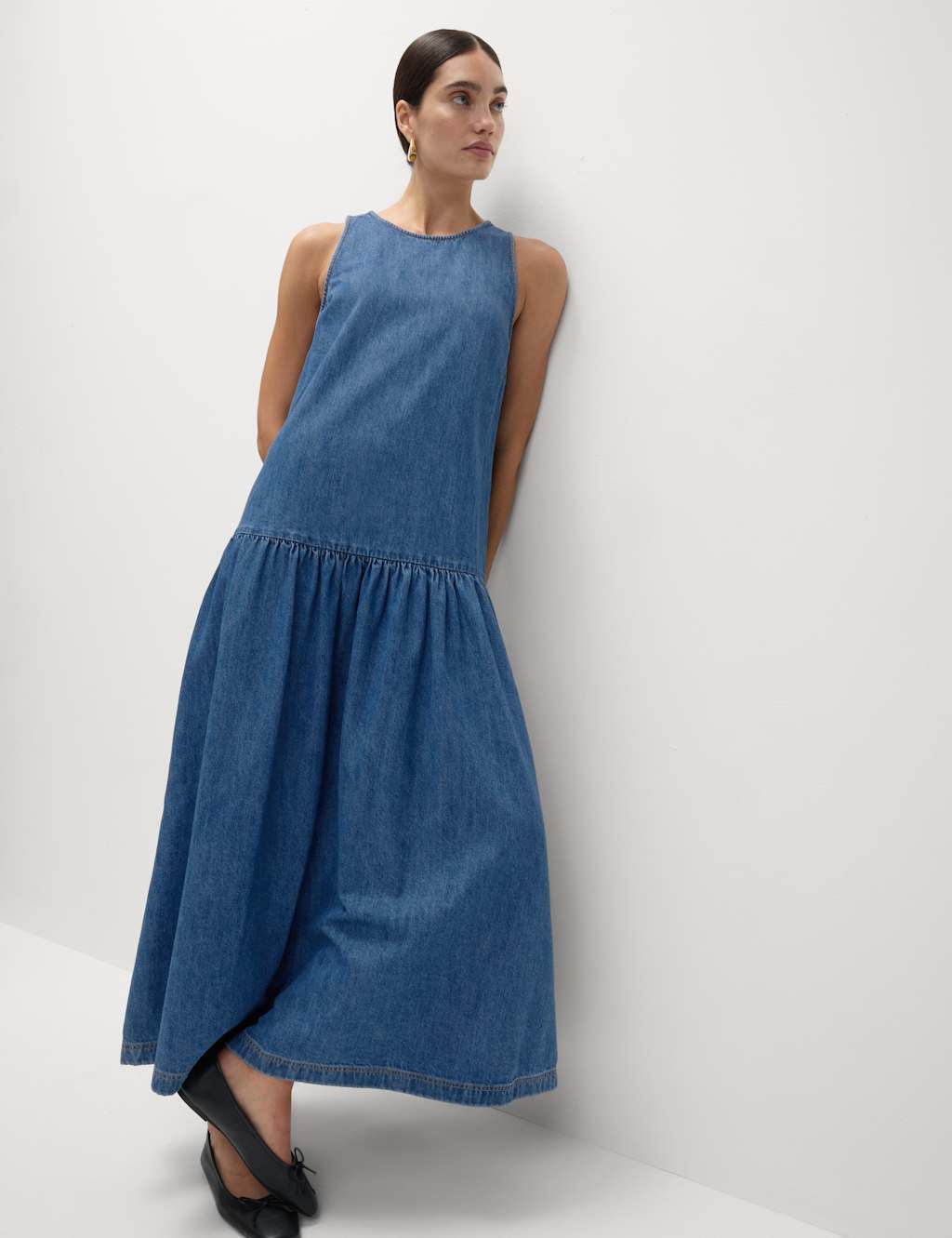 M&S Denim Midaxi Drop Waist Dress Denim