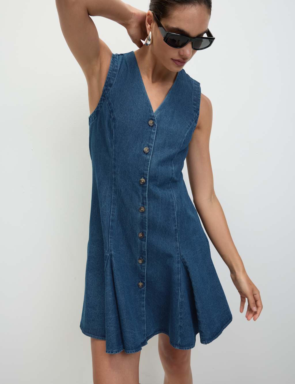 M&S Pure Cotton Denim Mini Skater Dress Denim