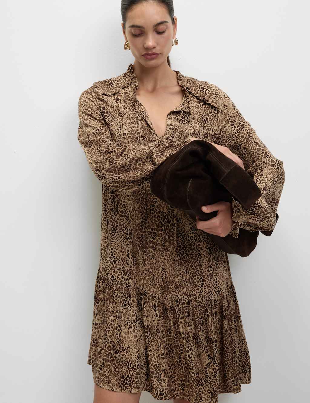 M&S Printed Ruffle Mini Relaxed Smock Dress Natural Mix