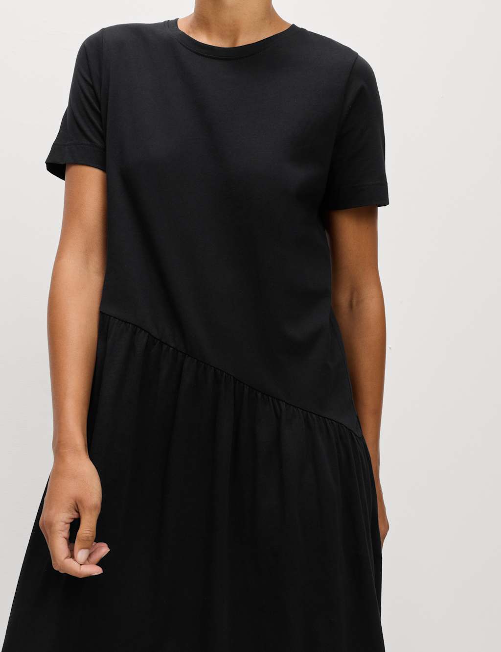 M&S Pure Cotton Midi Drop Waist T-Shirt Dress Black