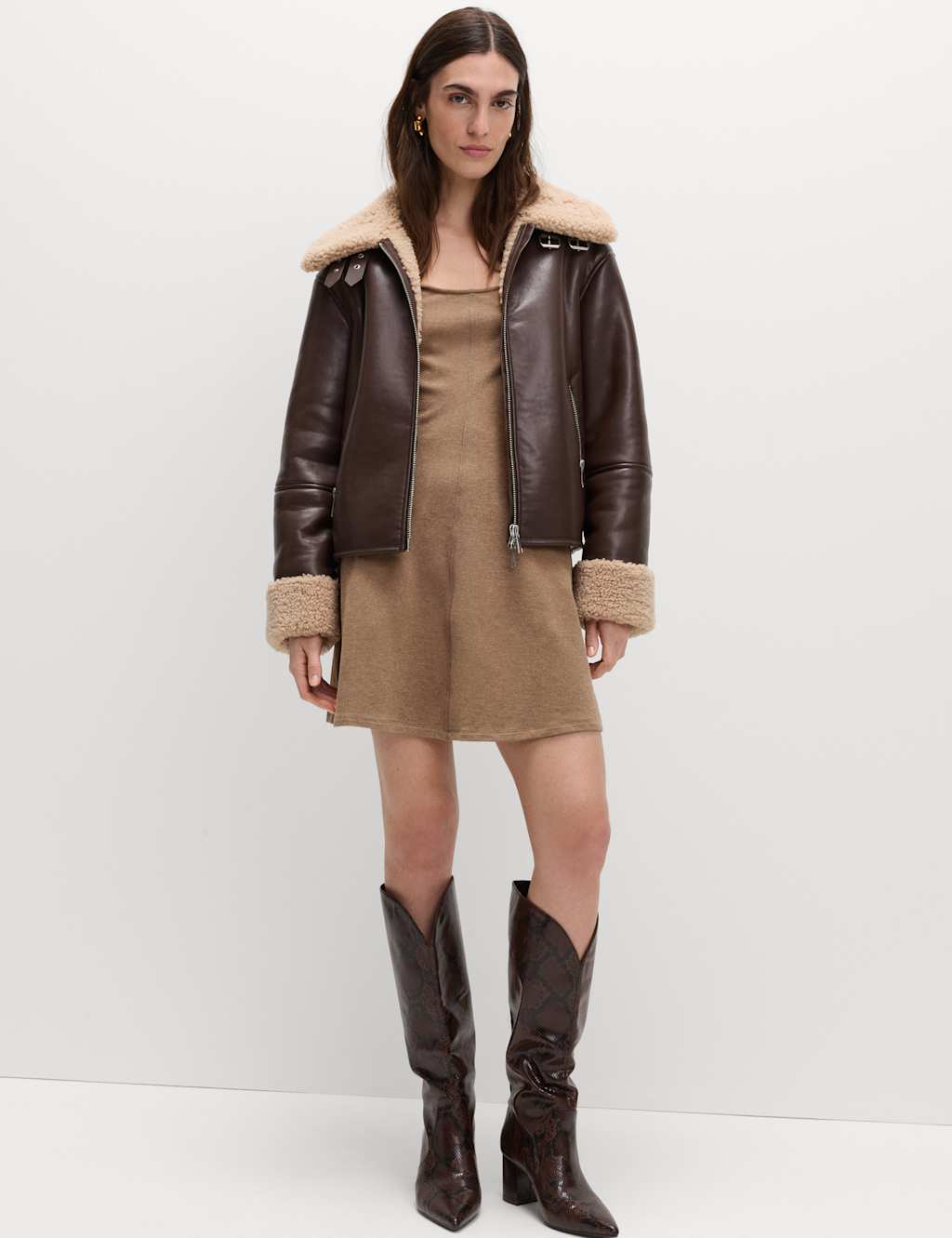 M&S Jersey Cosy Scoop Neck Mini Skater Dress Mole