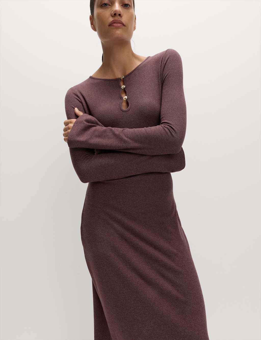 M&S Jersey Cosy Midi Column Dress Claret