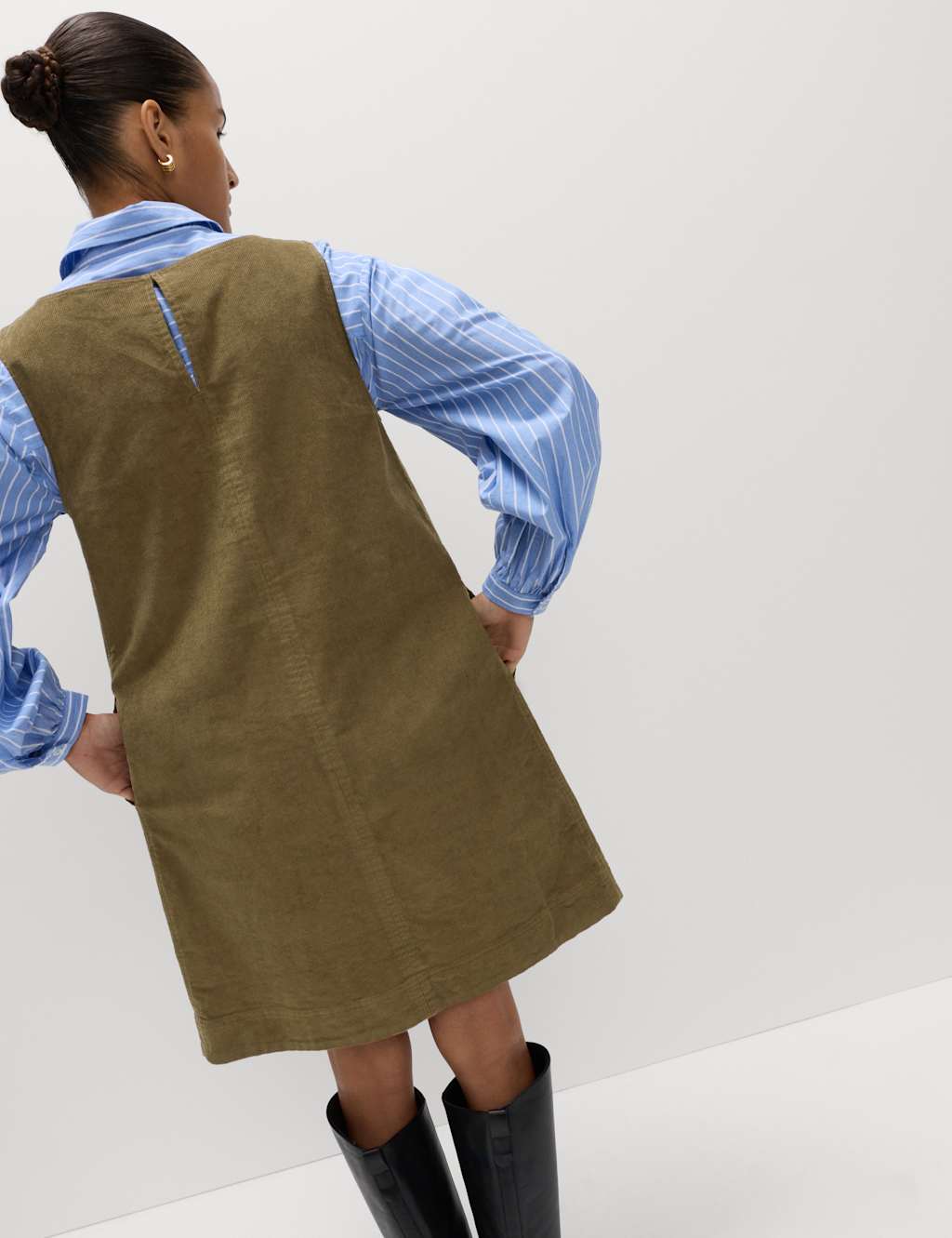 M&S Cotton Rich Mini Shift Dress Moss