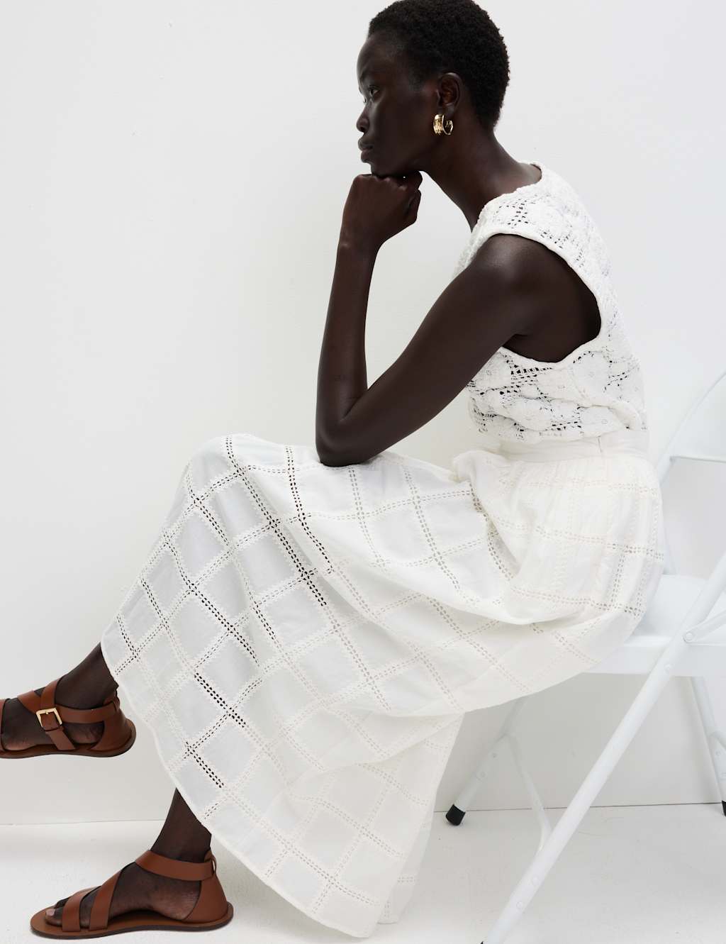 Pure Cotton Broderie Midaxi A-Line Skirt
