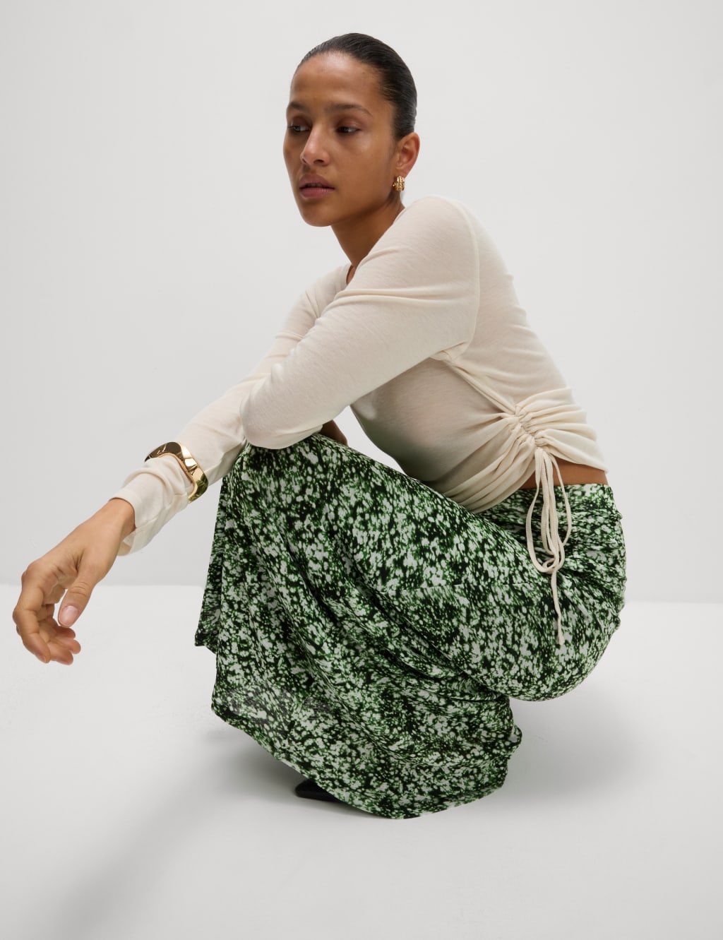 Jersey Printed Midi A-Line Skirt
