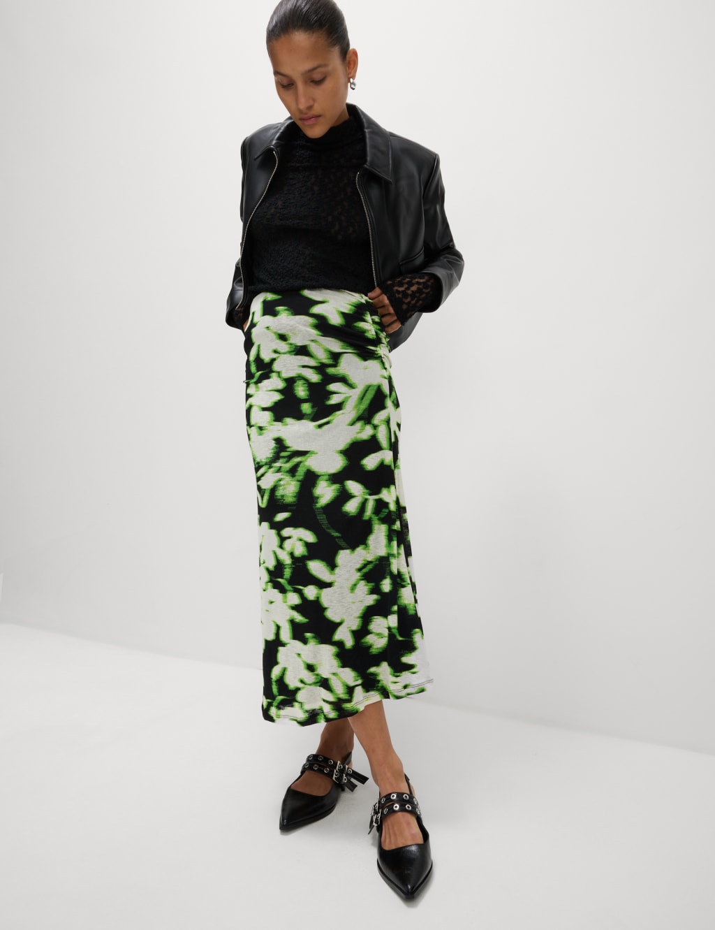 Jersey Printed Midi A-Line Skirt
