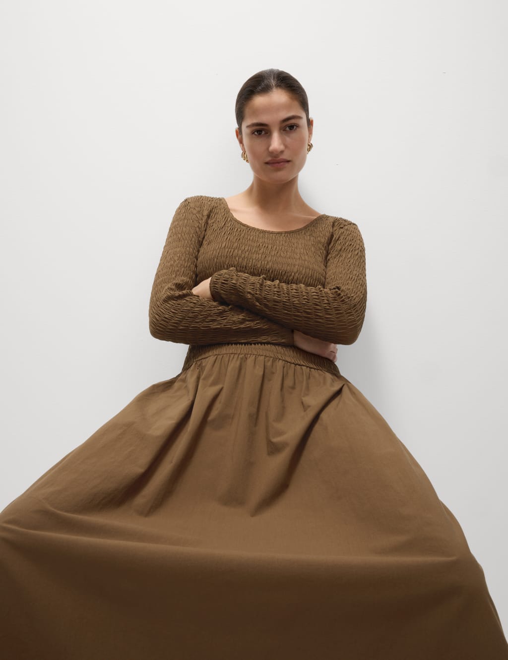 Pure Cotton Midi Drop Waist Dress