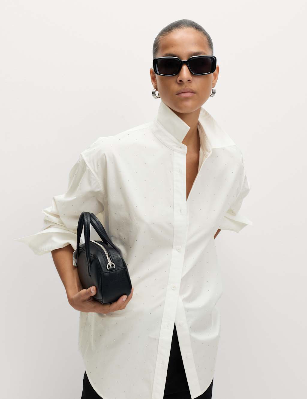 M&S Pure Cotton Oversized Embellished Shirt White