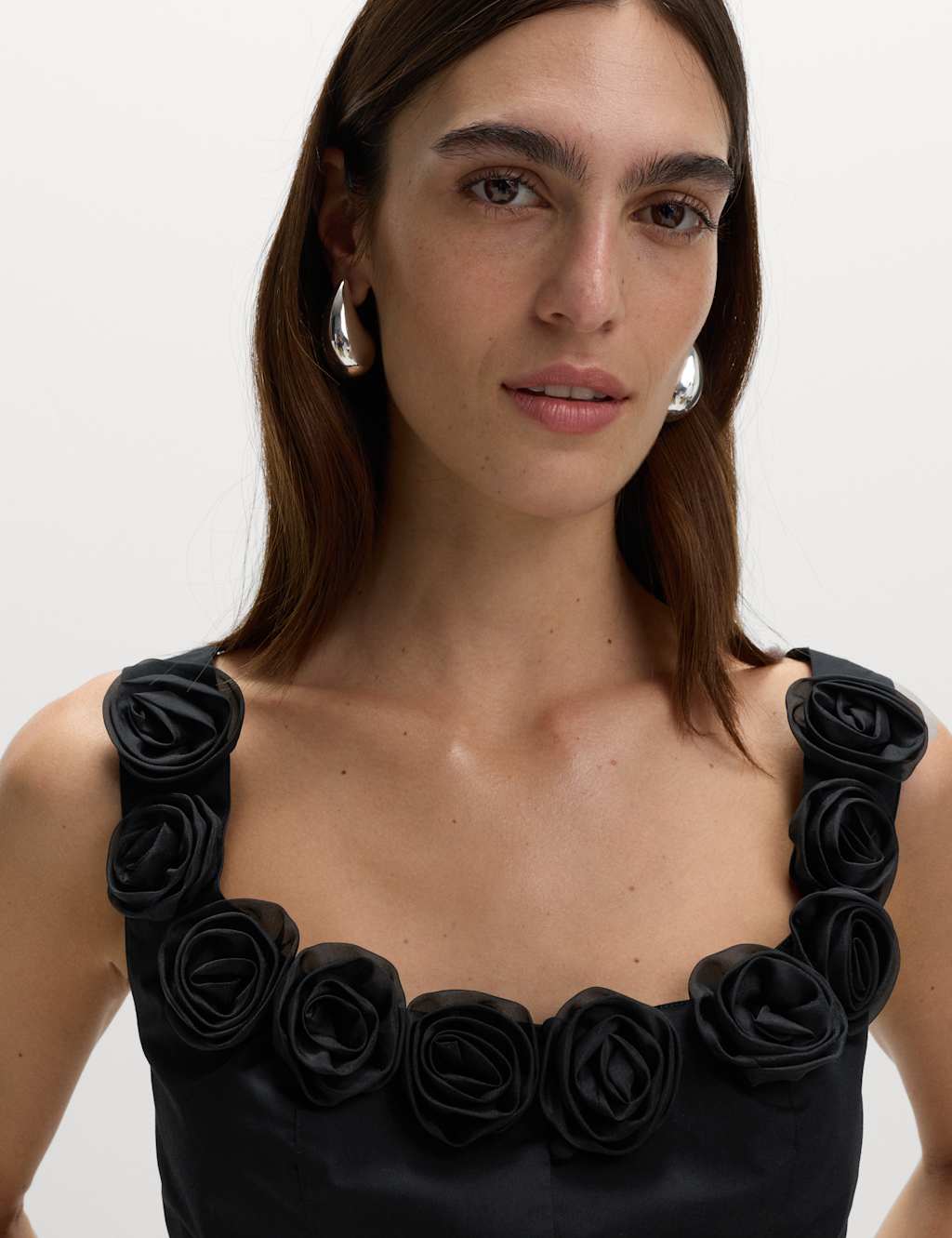 M&S Pure Cotton Flower Detail Corset Top Black