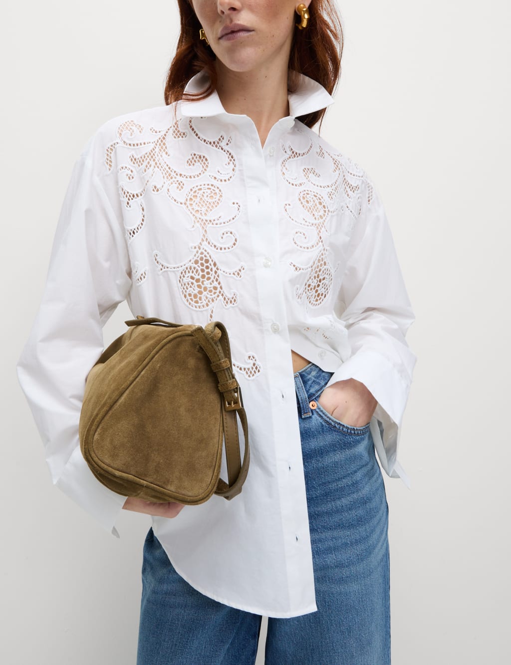 Pure Cotton Broderie Collared Shirt