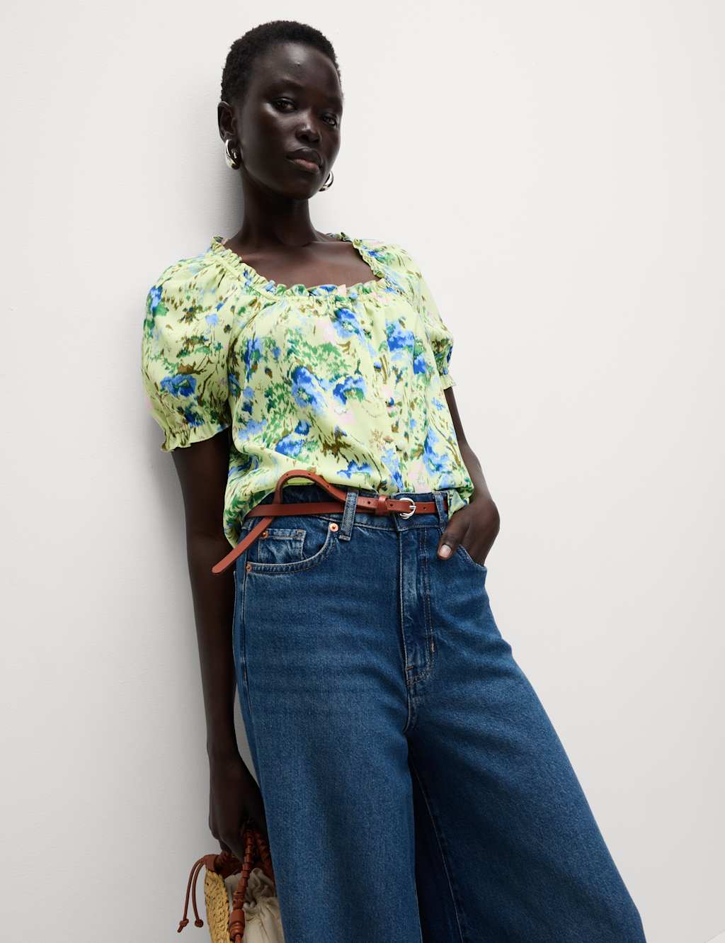 Floral Button Through Puff Sleeve Top