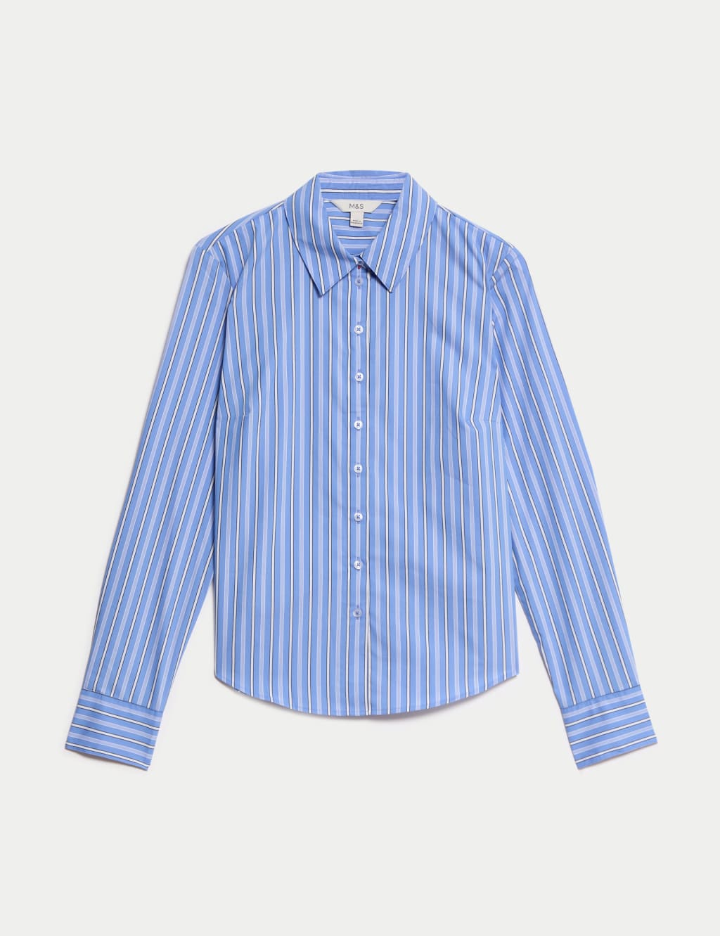 M&S Cotton Rich Striped Fitted Shirt Blue Mix