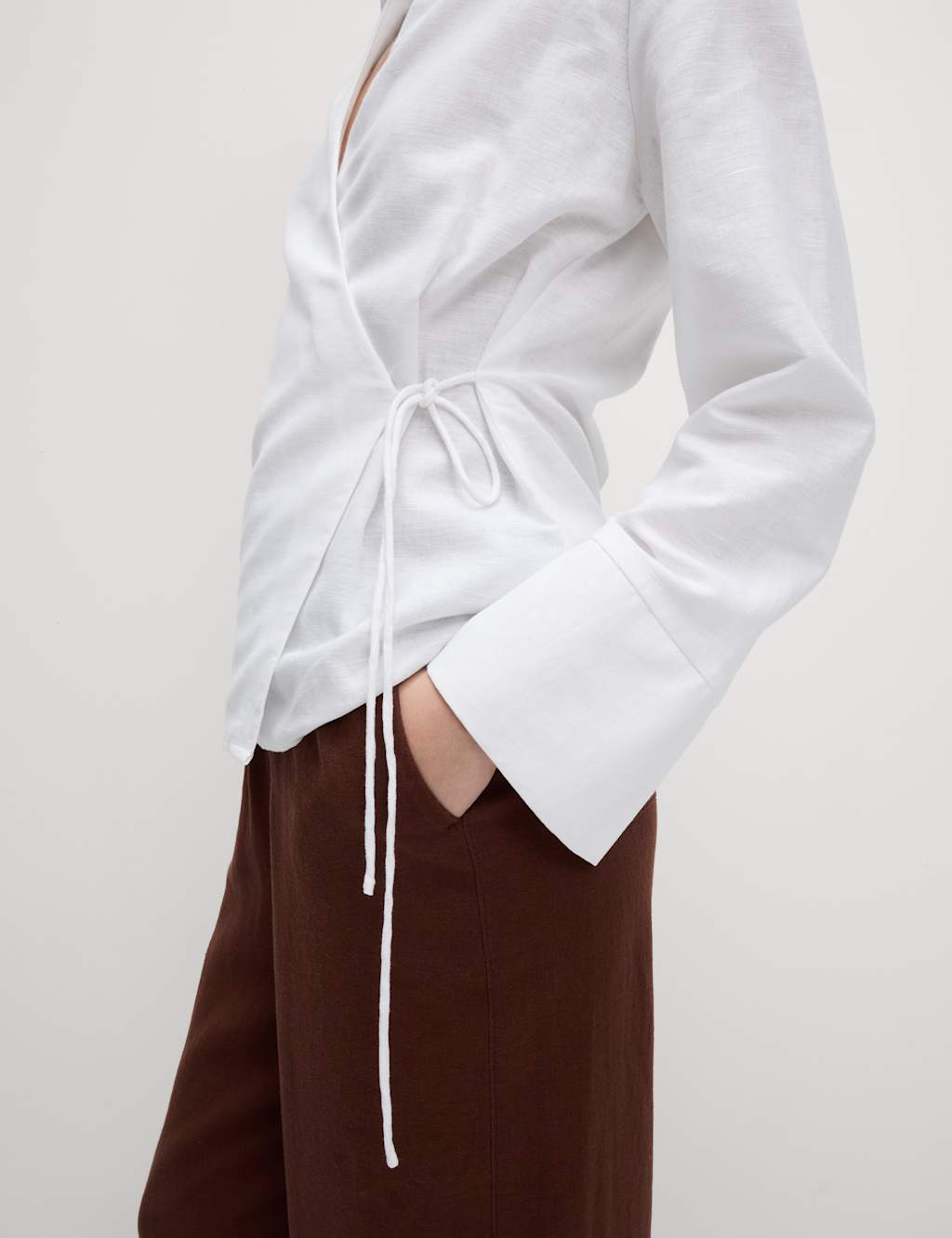 Linen Rich Collared Tie Front Shirt