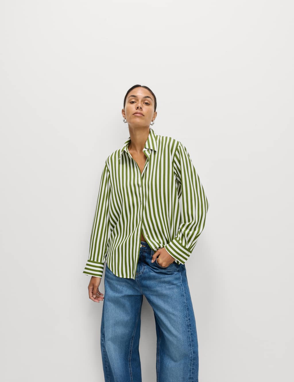 M&S Printed Collared Button Through Shirt Green Mix