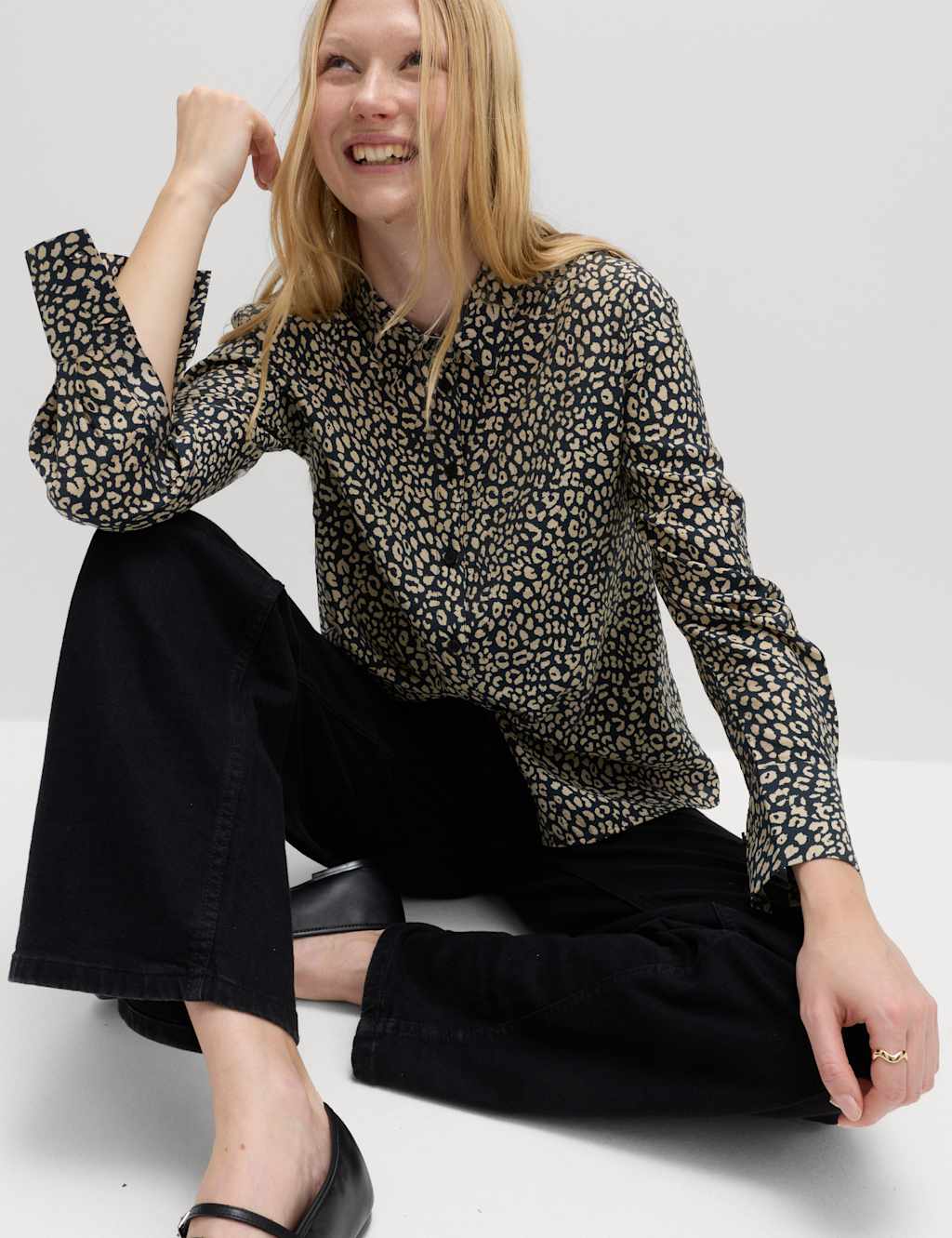 M&S Women's Textured Print Long Sleeve Shirt - 6 - Black Mix