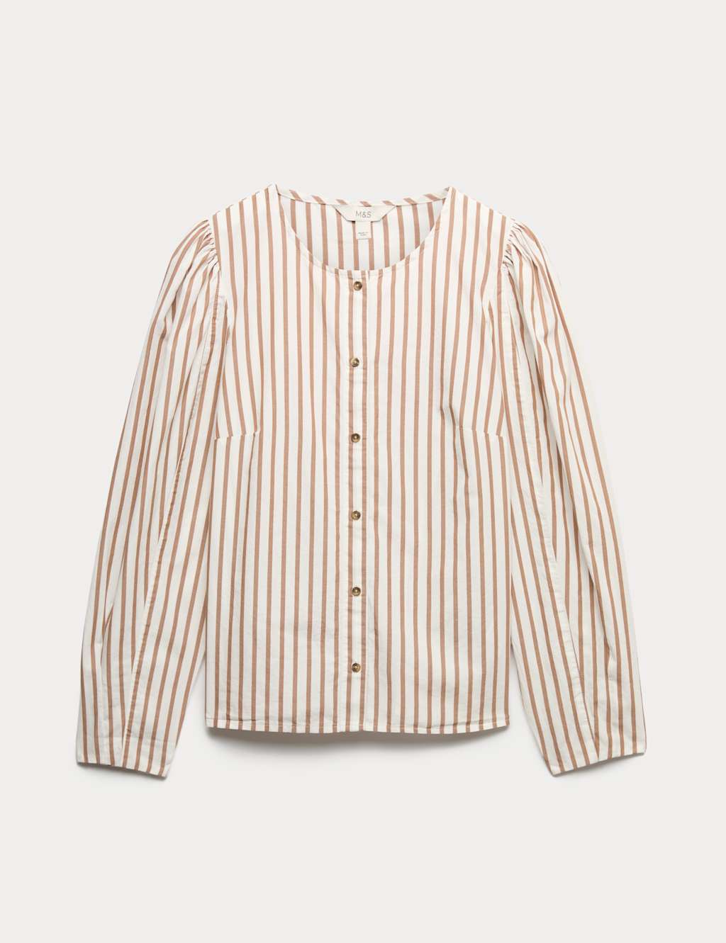 M&S Women's Pure Cotton Printed Button Through Blouse - 14 - Brown Mix
