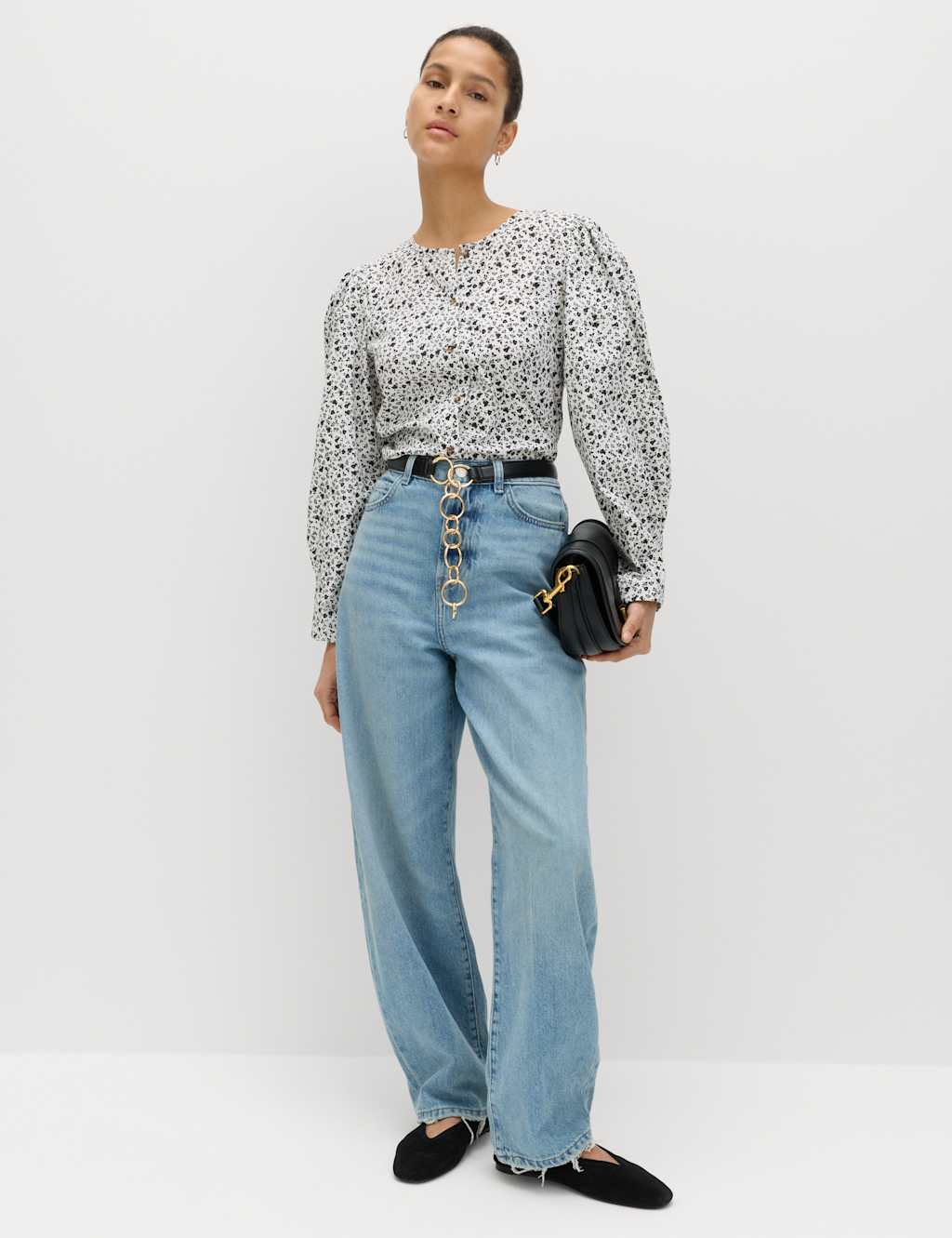 M&S Women's Pure Cotton Printed Button Through Blouse - 18 - Ivory Mix