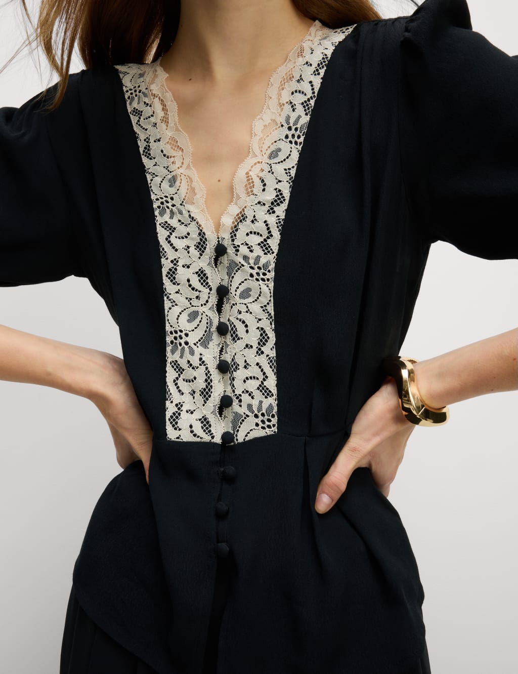 V-Neck Lace Detail Blouse