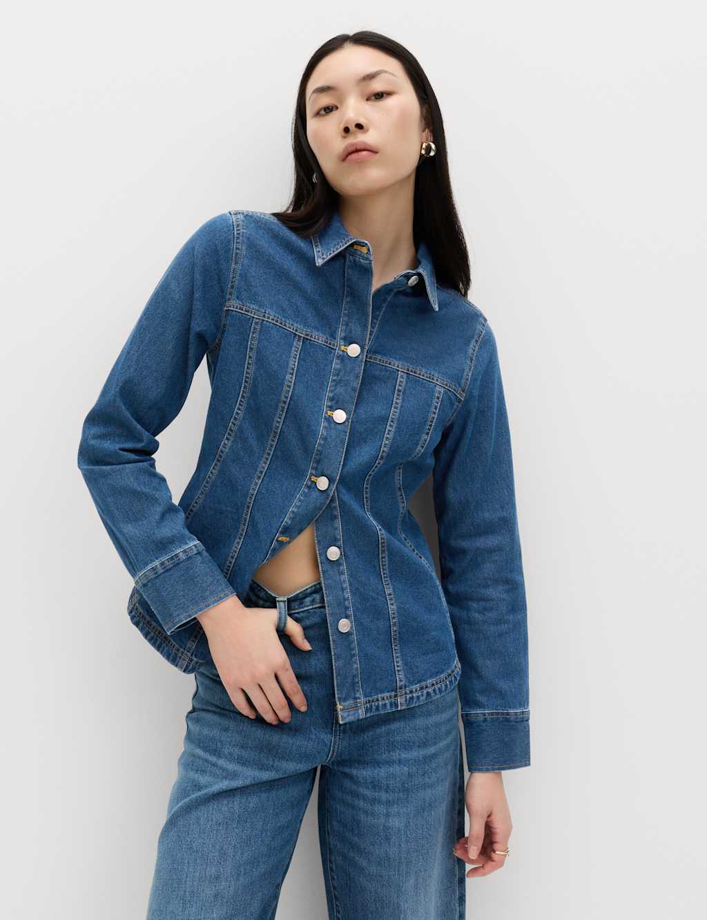 M&S Women's Denim Shirt - 8 - Blue Denim
