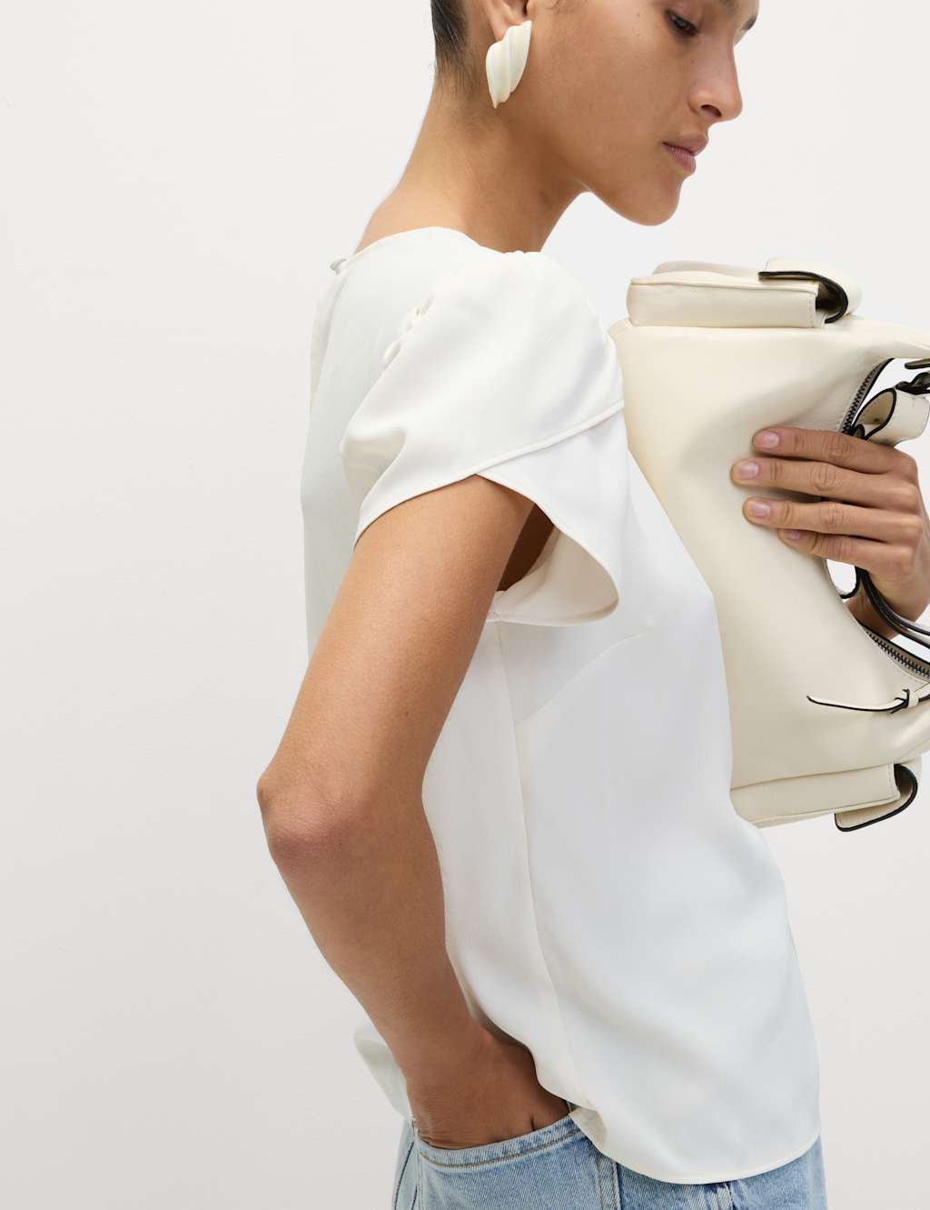 M&S Puff Sleeve Top Ivory