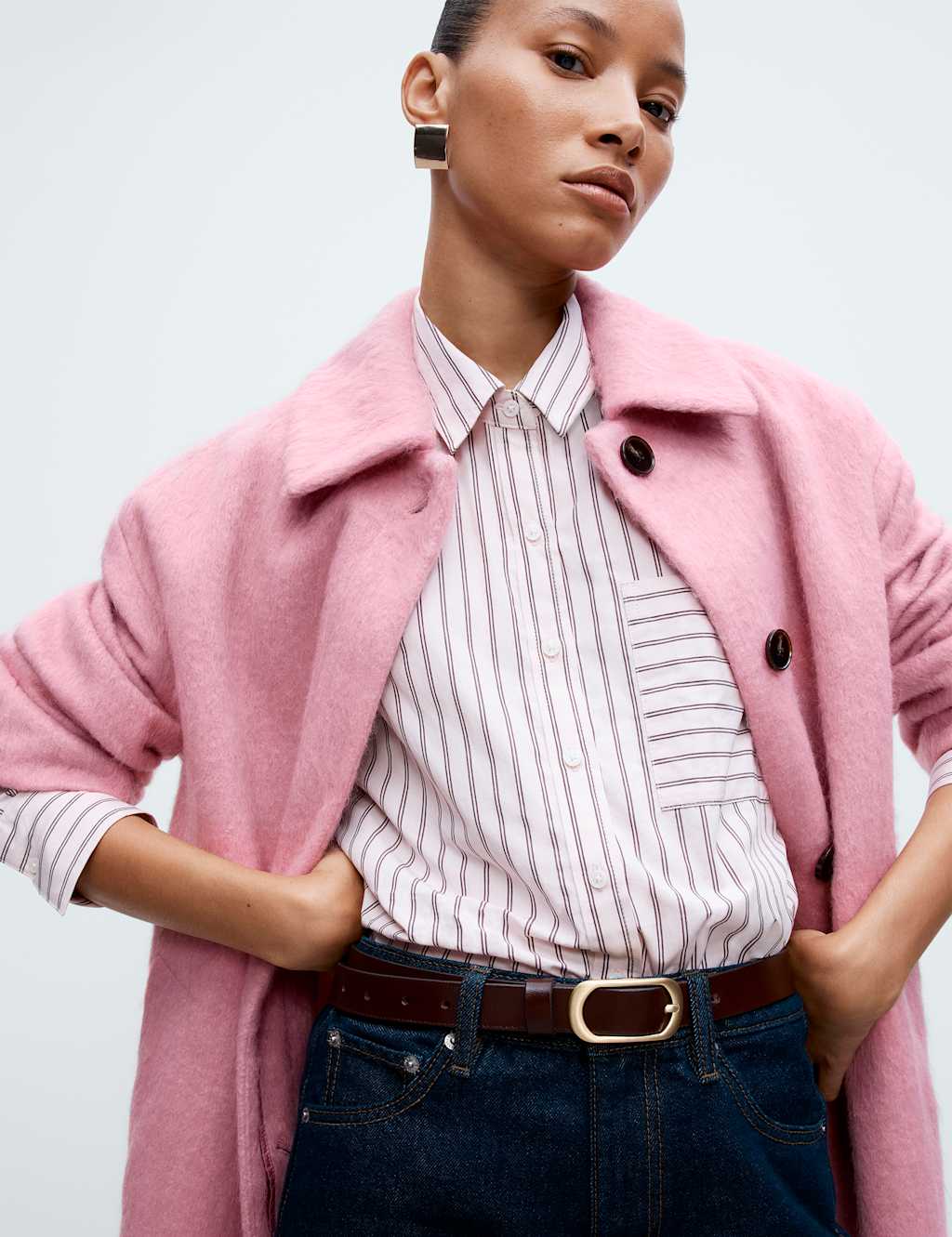 M&S Women's Pure Cotton Striped Shirt - 6 - Pink Mix