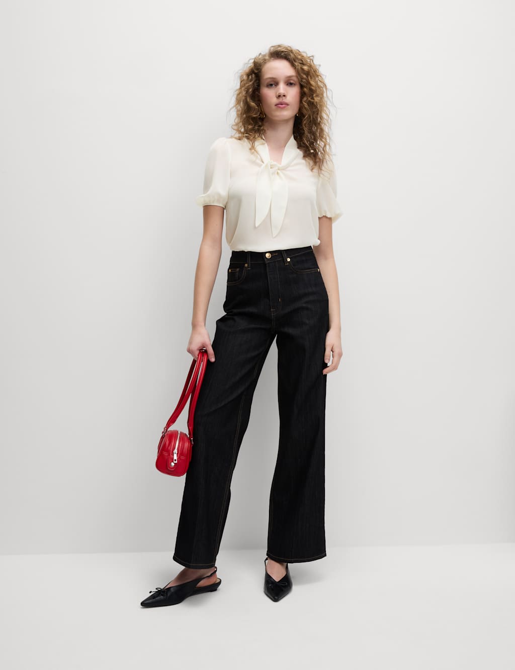 Scarf Neck Puff Sleeve Top