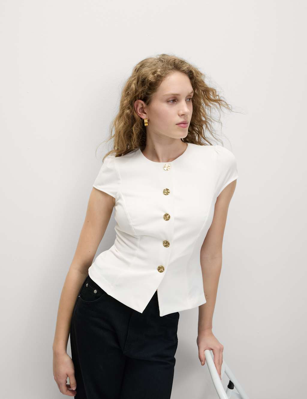 Button Through Cap Sleeve Top