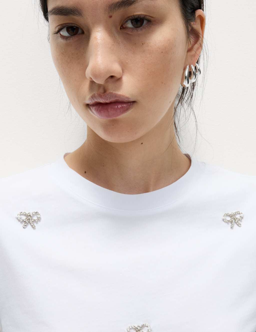 Pure Cotton Bow Detail Embellished Top
