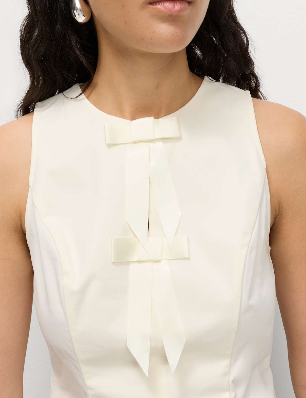 M&S Bow Detail Waisted Top Ivory