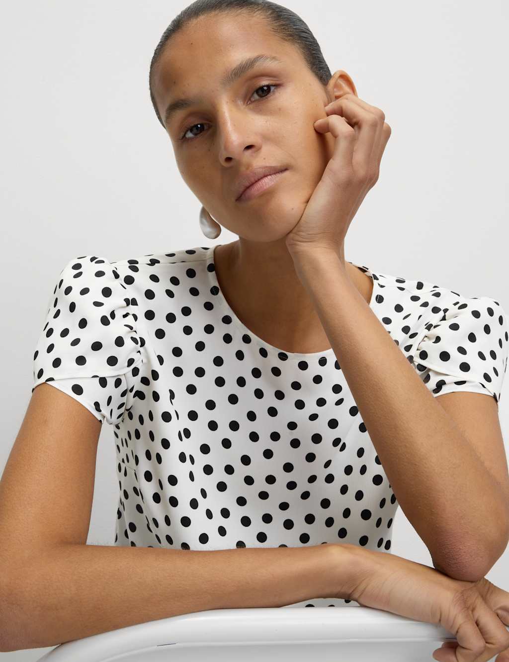 M&S Printed Puff Sleeve Top Ivory Mix